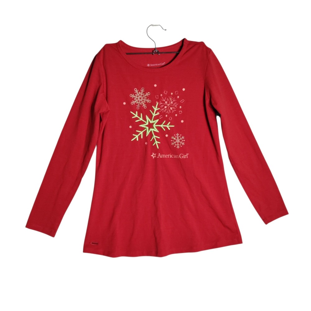 American Girl Red Snowflake Long Sleeve Holiday Top Girls Size S 7/8